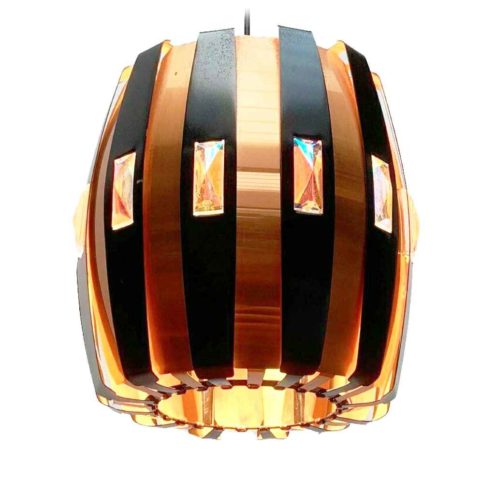 Coronell Elektro copper pendant lamp black convex folded slats lampshade 1960s design: Werner Schou 1970s Denmark