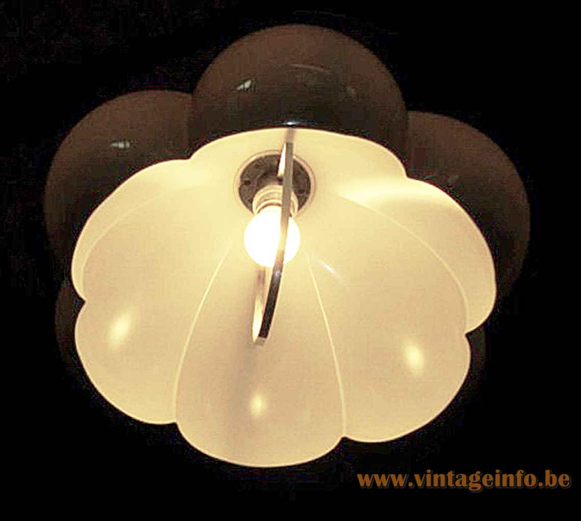 Herda acrylic bubble pendant lamp brown plastic pumpkin lampshade Rolly rise & fall mechanism 1970s inside