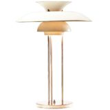 Louis Poulsen PH 5 table lamp round chrome base & rods aluminium mushroom lampshade design: Poul Henningsen