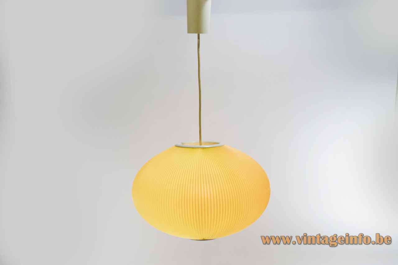 Oval globe Pearlshade style pendant lamp ribbed plastic celluloid Rispal lamp shade 1950s 1960s Germany Denmark