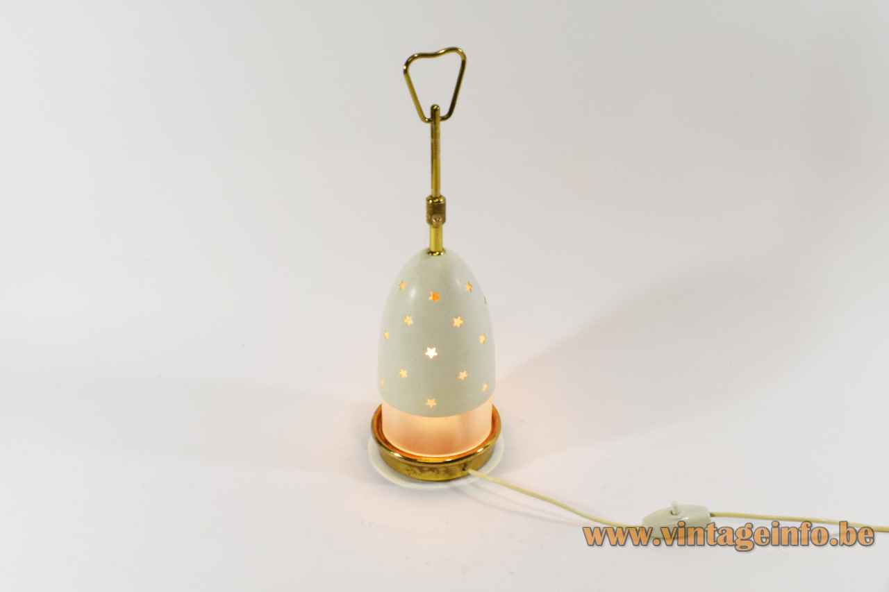 Arredoluce Stellina table lamp round brass base adjustable conical stars lampshade design: Angelo Lelii 1950s Italy