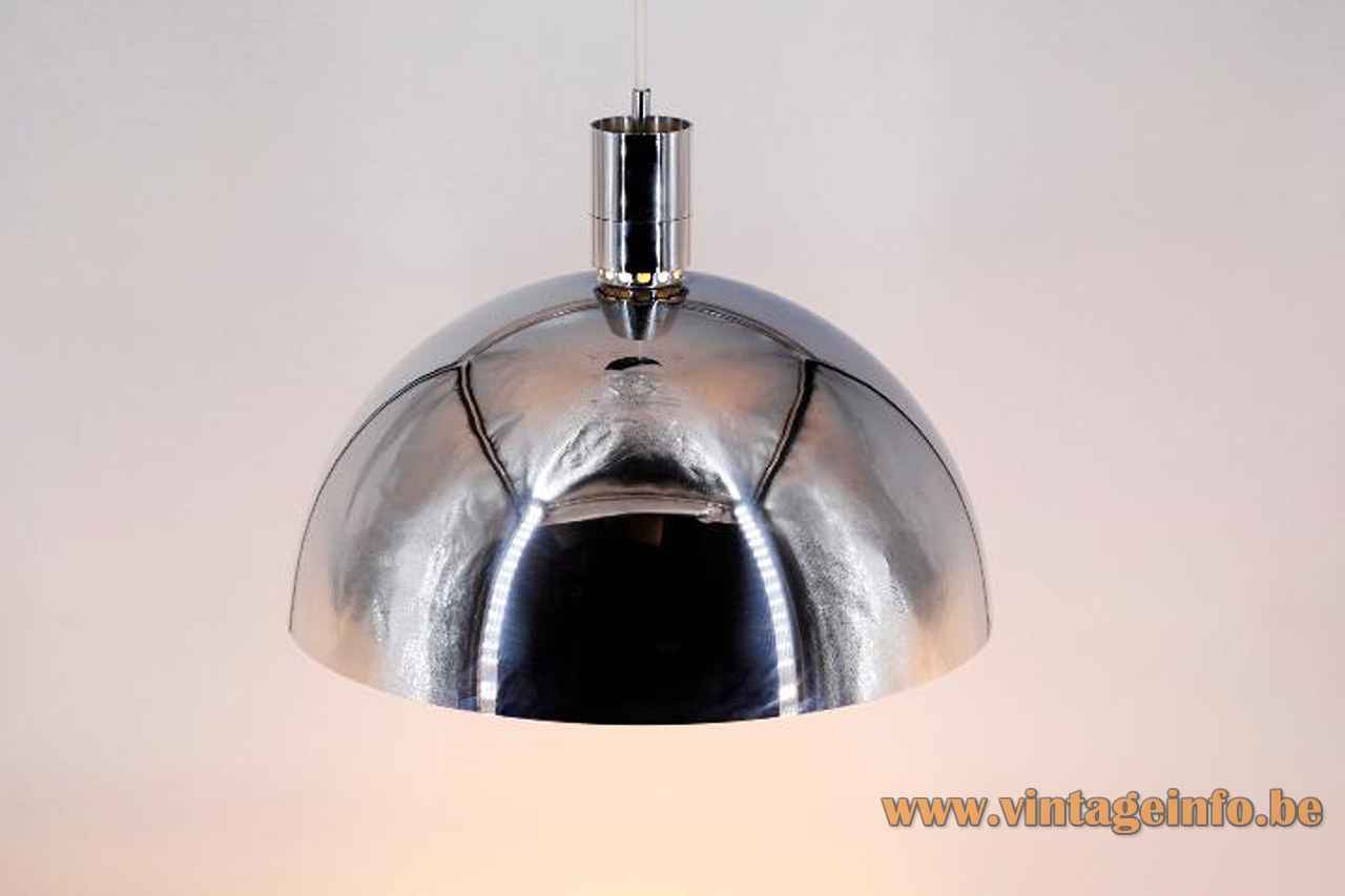 Franco Albini Sirrah pendant lamp chrome mushroom lampshade 1969 design model AM/AS 1960s 1970s Italy