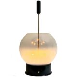 Gino Sarfatti Arteluce 593 table lamp round black metal base misty globe glass lampshade 1960s Italy