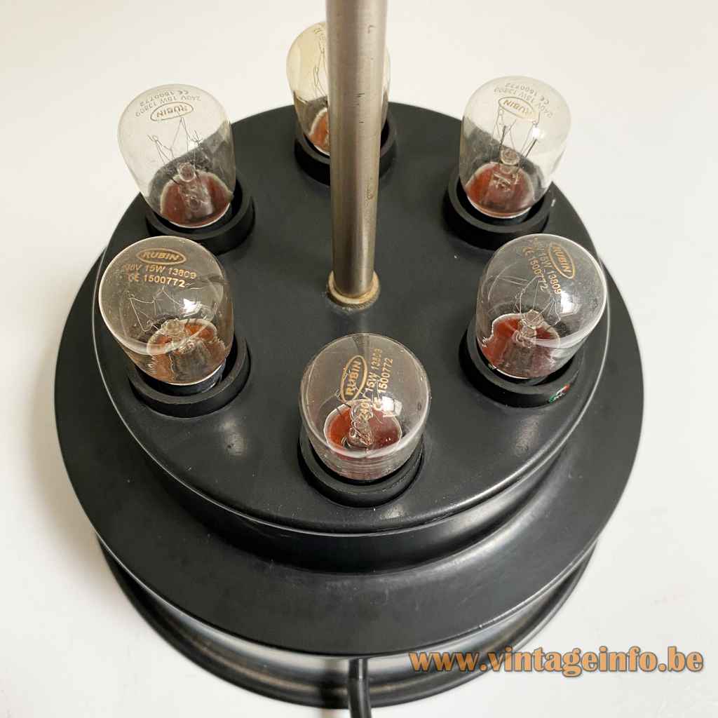 Gino Sarfatti Arteluce 593 table lamp 6 E14 sockets inside view 1960s design Italy