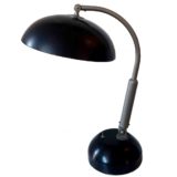 Hala TL 144 desk lamp round black aluminium base adjustable chrome rod mushroom lampshade 1950s 1960s
