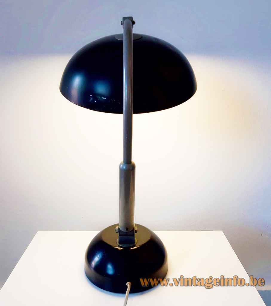 Hala TL 144 desk lamp round black aluminium base adjustable chrome rod mushroom lampshade 1950s 1960s