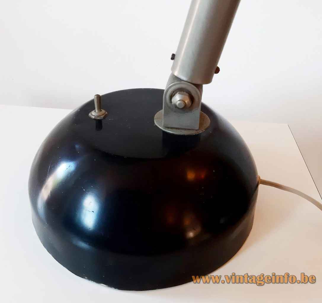 Hala TL 144 desk lamp round black aluminium base adjustable chrome rod 1950s design: Herman Busquet