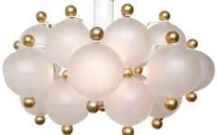 Kinkeldey frosted globes pendant lamp round 27 glass spheres lampshade brass ball nuts 1970s Germany chandelier