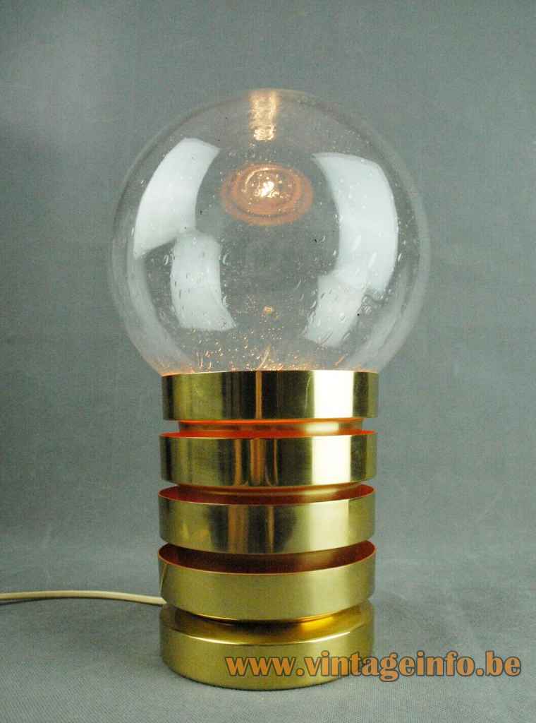 Fåglavik globe table lamp brass rings base clear glass sphere lampshade 1960s 1970s Sweden E27 socket