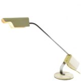 LUCI T442 desk lamp round white metal base adjustable chrome rod counterweight rectangular lampshade 1970s Italy