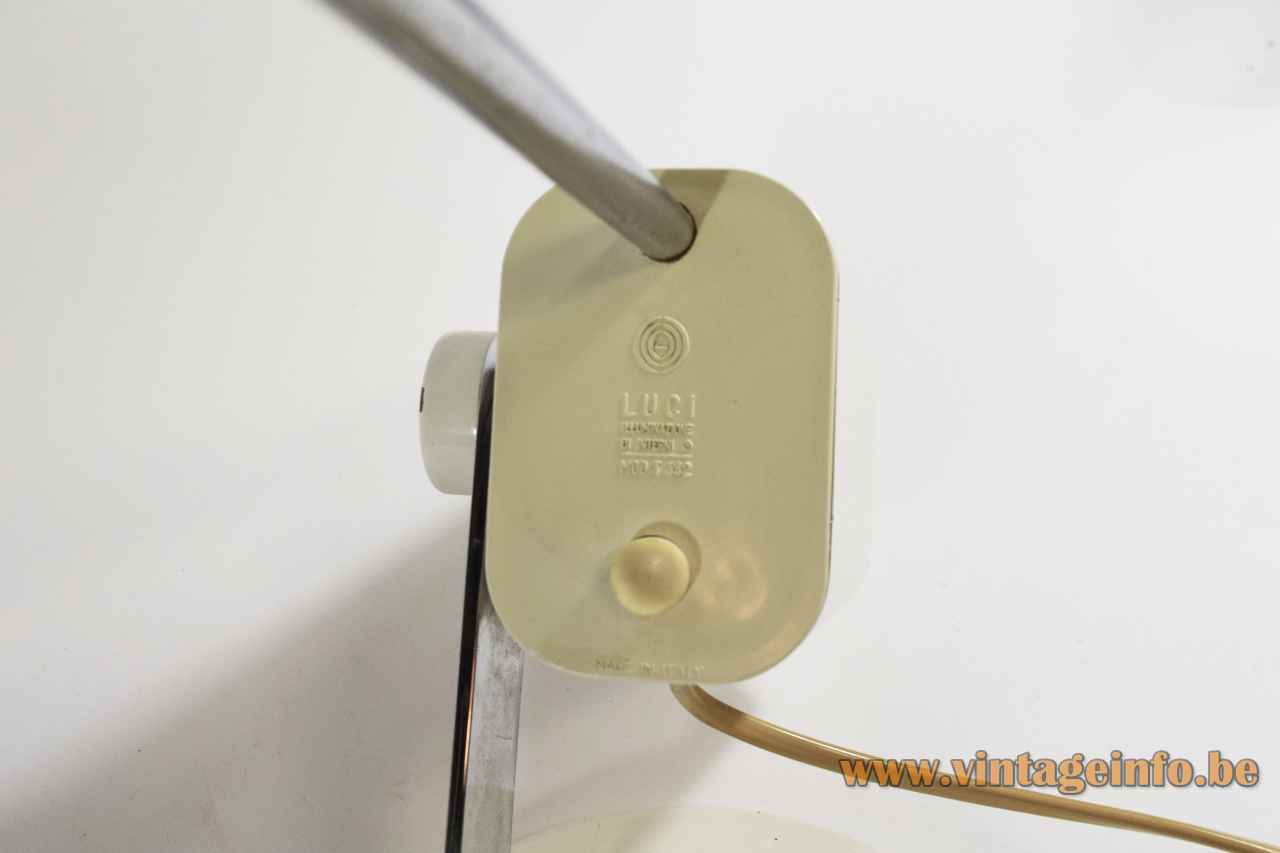 LUCI T442 desk lamp white metal & plastic counterweight label & logo 1970s Italy