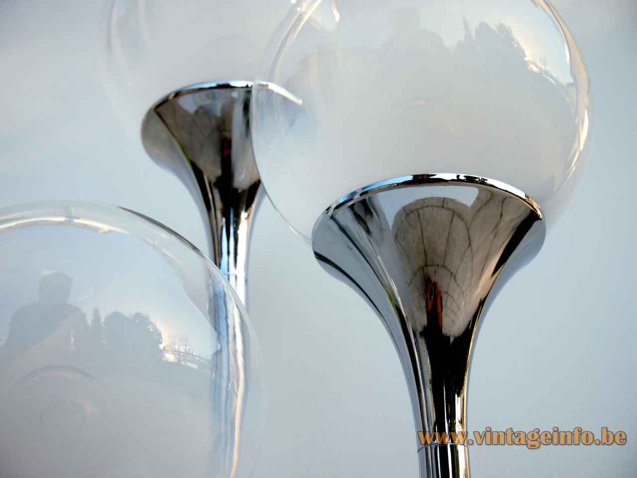 OMA globes floor lamp white base 3 chrome rods opal & clear glass lampshades 1960s 1970s Targetti