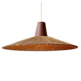 Temde sisal pendant lamp round conical cord braid lampshade teak wood cone 1950s 1960s Germany Switzerland