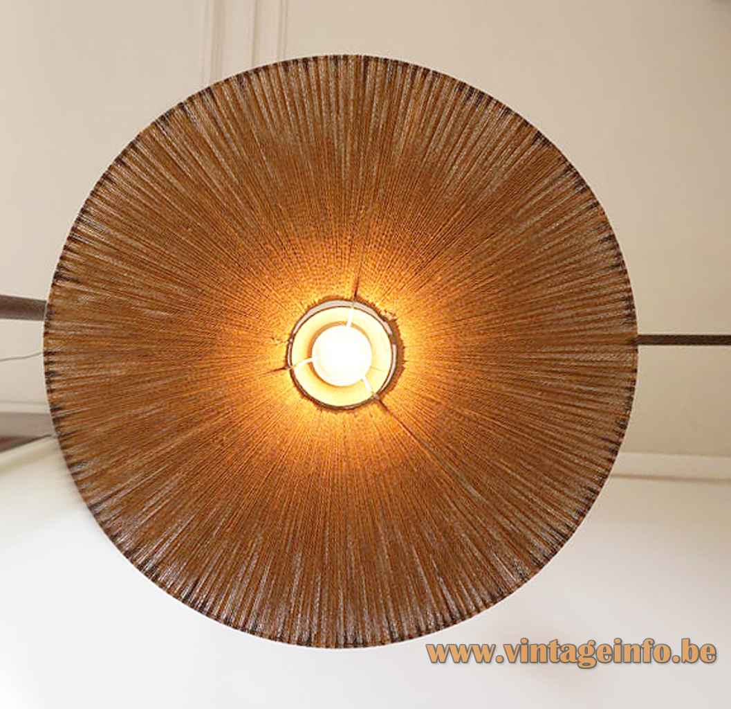 Temde sisal pendant lamp round conical cord braid lampshade teak wood cone 1950s 1960s inside view