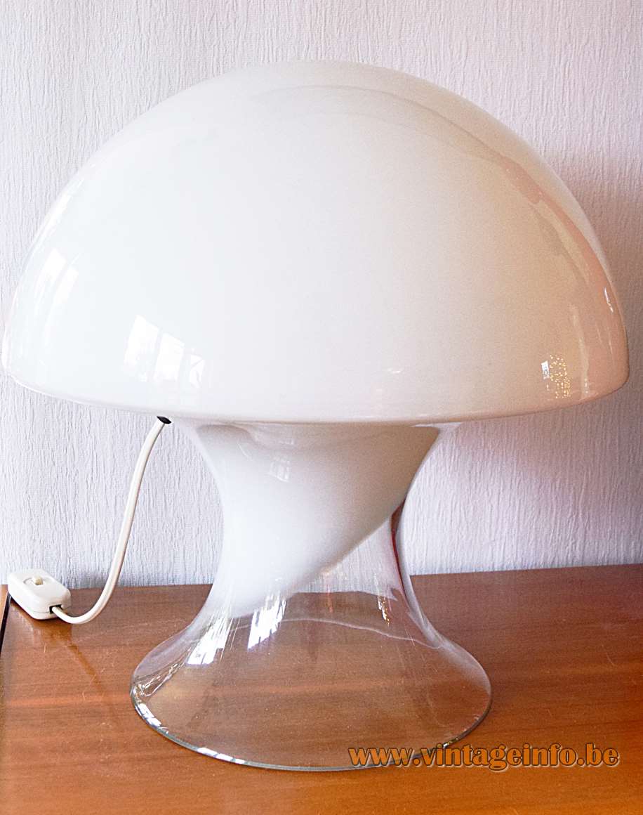Vistosi Cumulus table lamp clear & white mushroom Murano glass lampshade design: Enrico Capuzzo 1960s 1970s Italy