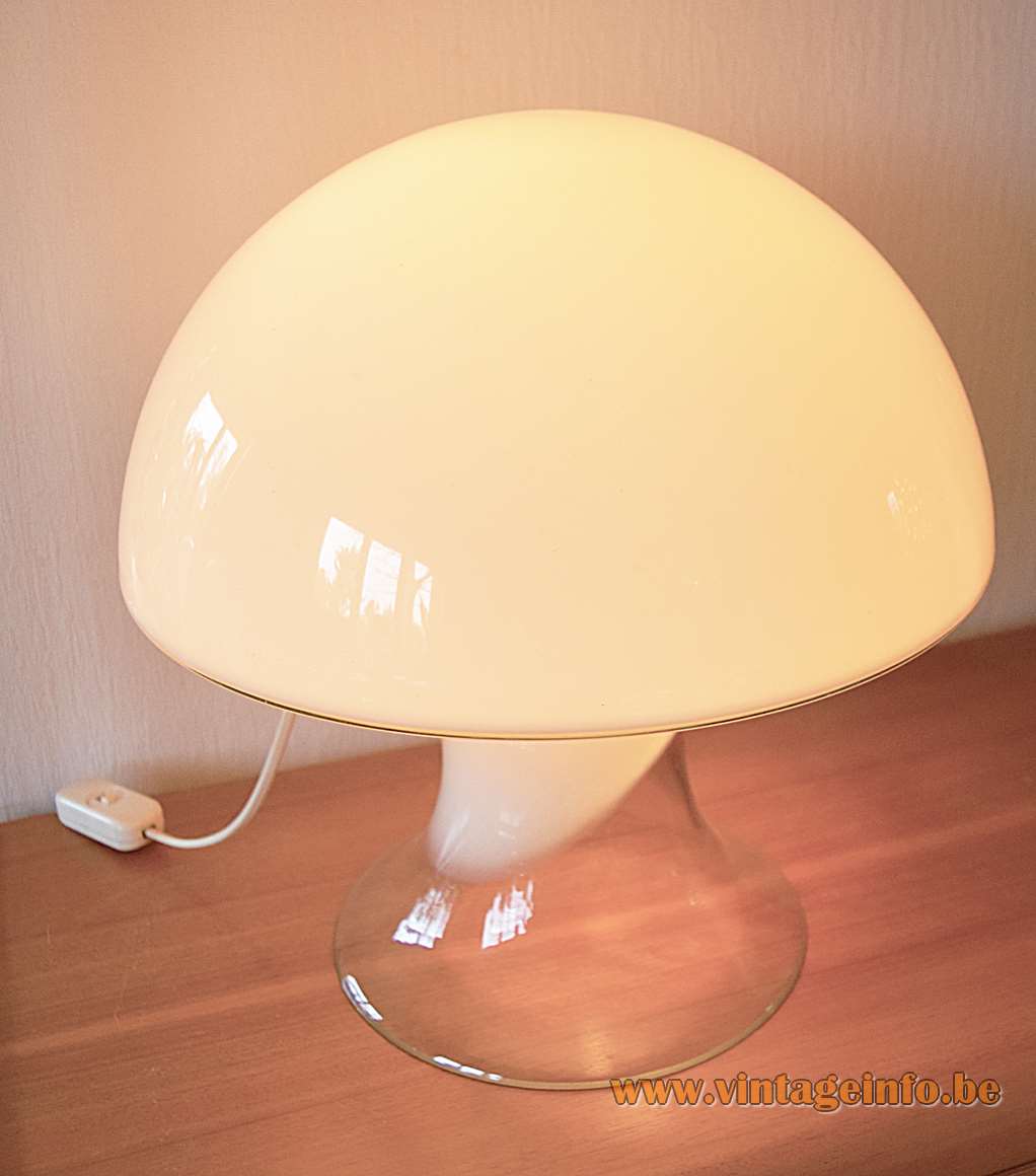 Vistosi Cumulus table lamp clear & white mushroom Murano glass lampshade design: Enrico Capuzzo 1960s 1970s Italy