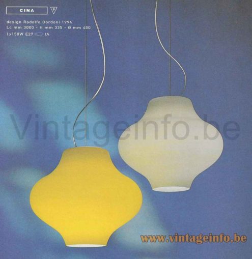 Arteluce Cina Pendant Lamp - 1994 Catalogue Photo - Design: Rodolfo Dordoni, Italy