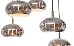 Chrome oval globes pendant chandelier 5 cascading metal lampshades perforated elongated slits 1960s 1970s Massive Belgium
