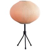 Pearlshade tripod table lamp black metal base ribbed celluloid globe lampshade 1960s France B22 socket