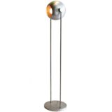 Split globe floor lamp round aluminium base cast iron counterweight 2 chrome rods 1960s Kontakt-Werkstätten Germany