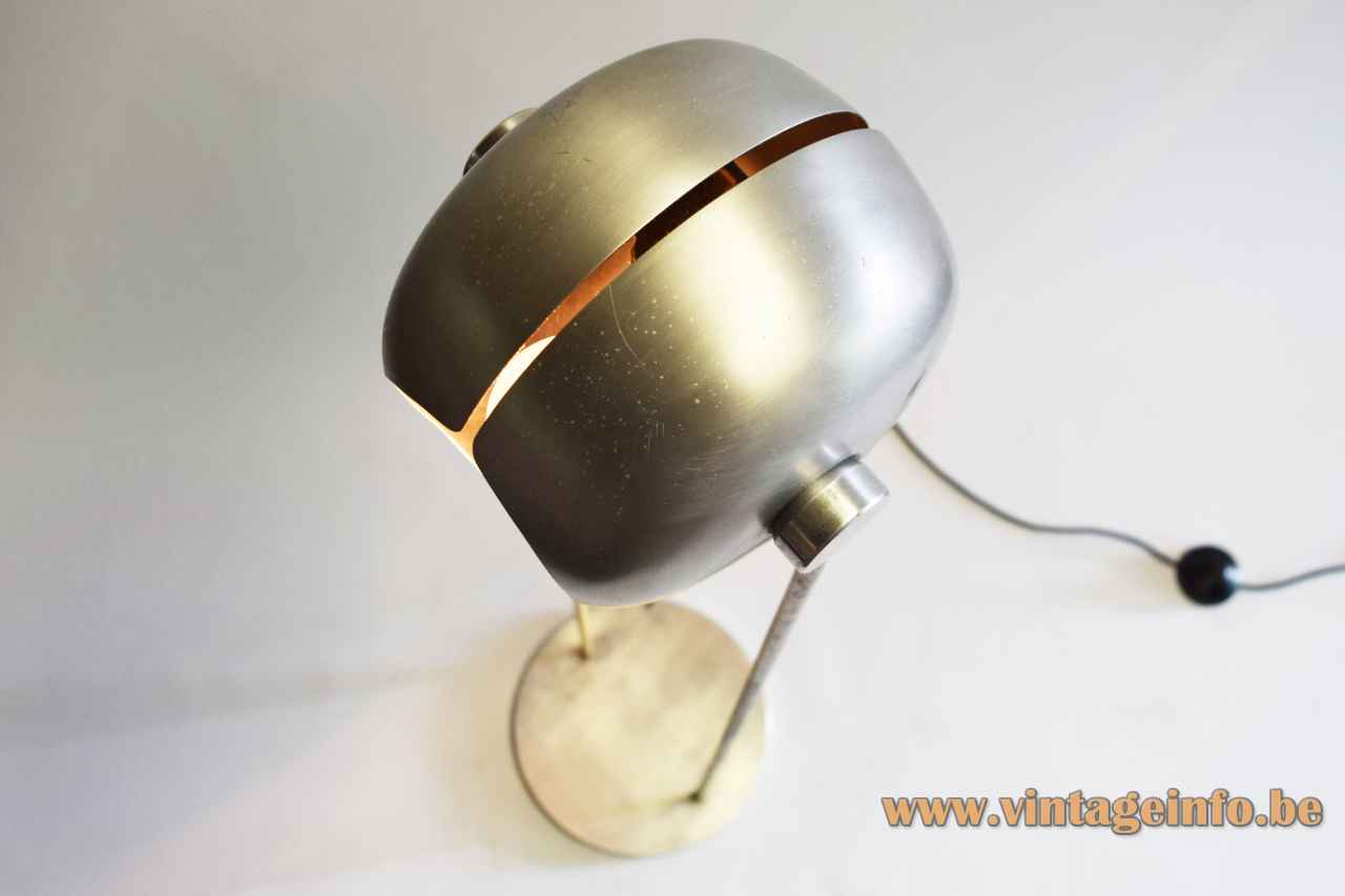 Split globe floor lamp round aluminium base cast iron counterweight 2 chrome rods 1960s Kontakt-Werkstätten Germany 