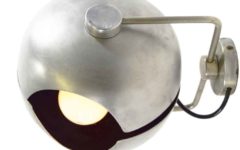 Split globe floor lamp round aluminium base cast iron counterweight 2 chrome rods 1960s Kontakt-Werkstätten Germany