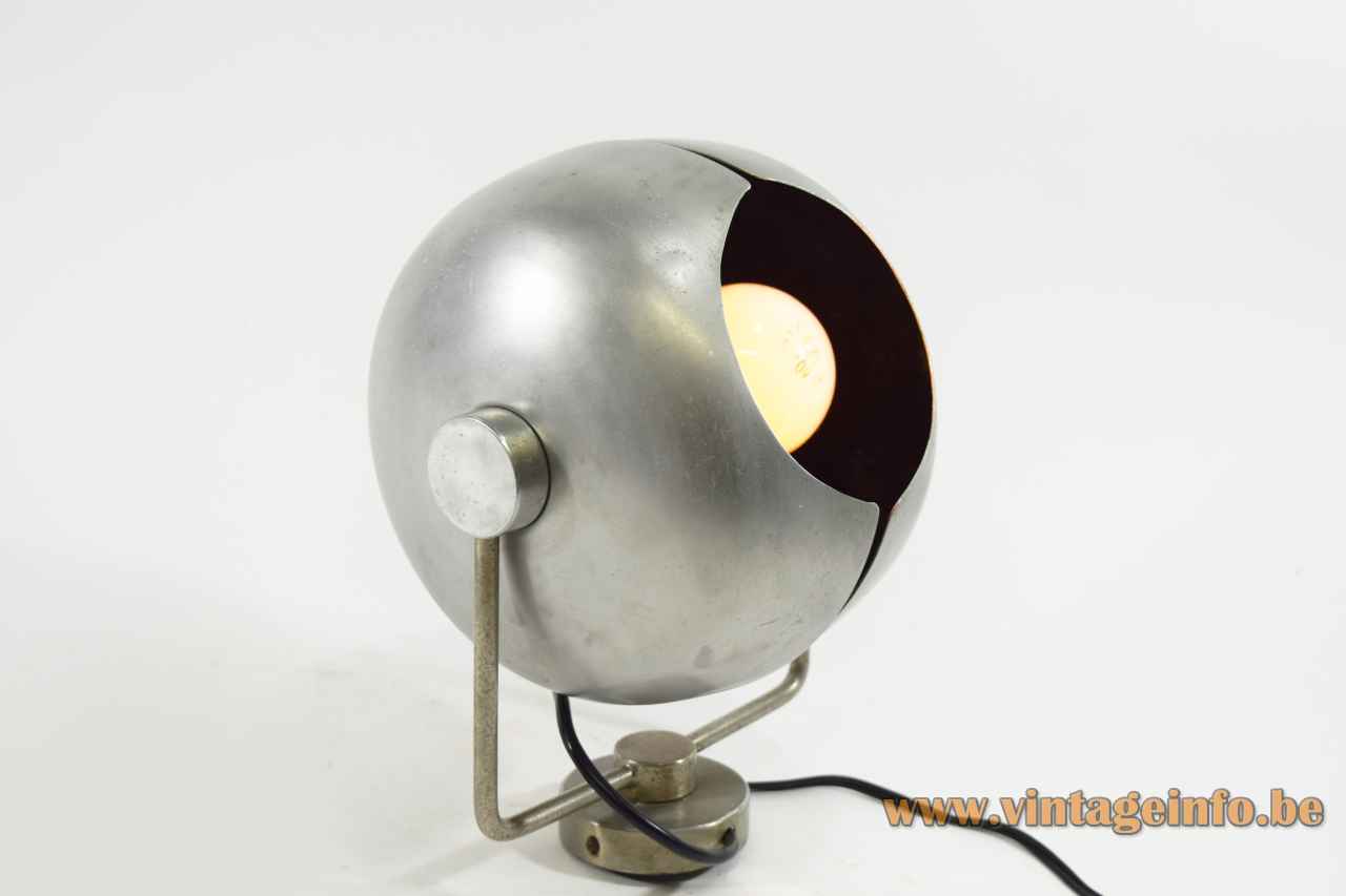 Split globe floor lamp round aluminium base cast iron counterweight 2 chrome rods 1960s Kontakt-Werkstätten Germany