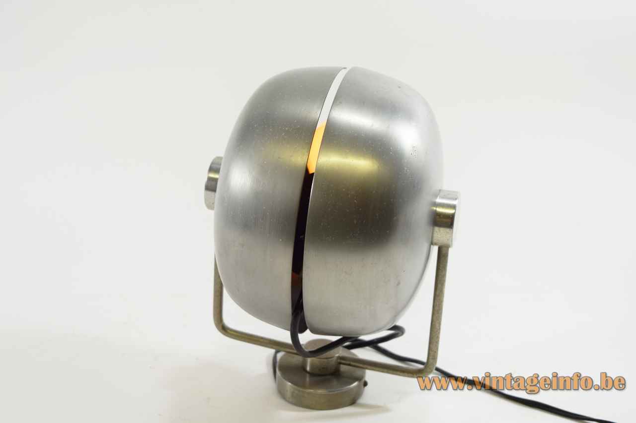 Split globe floor lamp round aluminium base cast iron counterweight 2 chrome rods 1960s Kontakt-Werkstätten Germany
