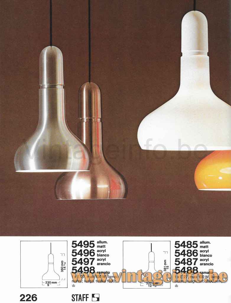 Staff Pendant Lamp 5485 - 1974 Catalogue Picture
