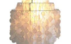 Verner Panton Fun pendant lamp chrome slats frame round capiz shells lampshade 1960s Luber Swisterland