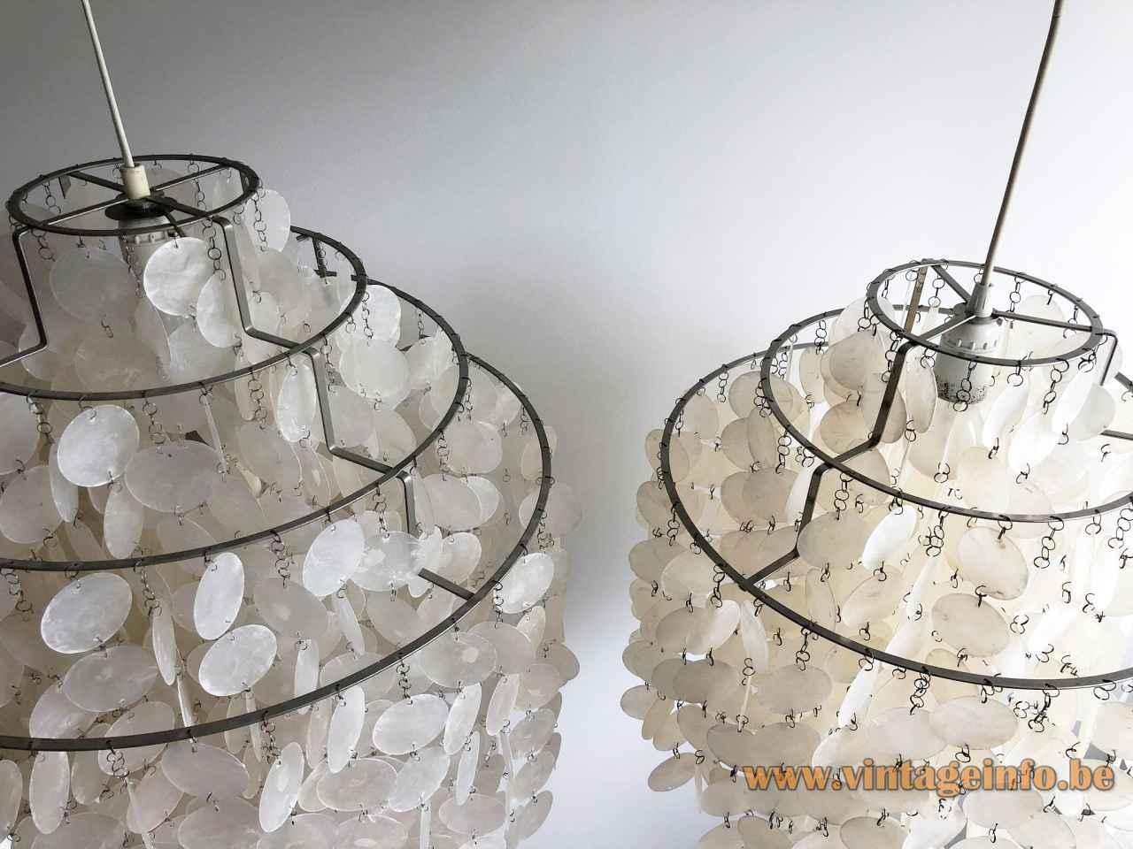 Verner Panton Fun pendant lamp chrome slats frame round capiz shells lampshade 1960s Luber Swisterland