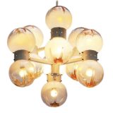 AV Mazzega 12 globes chandelier chrome lampshade white & orange glass spheres 1960s 1970s Murano Italy