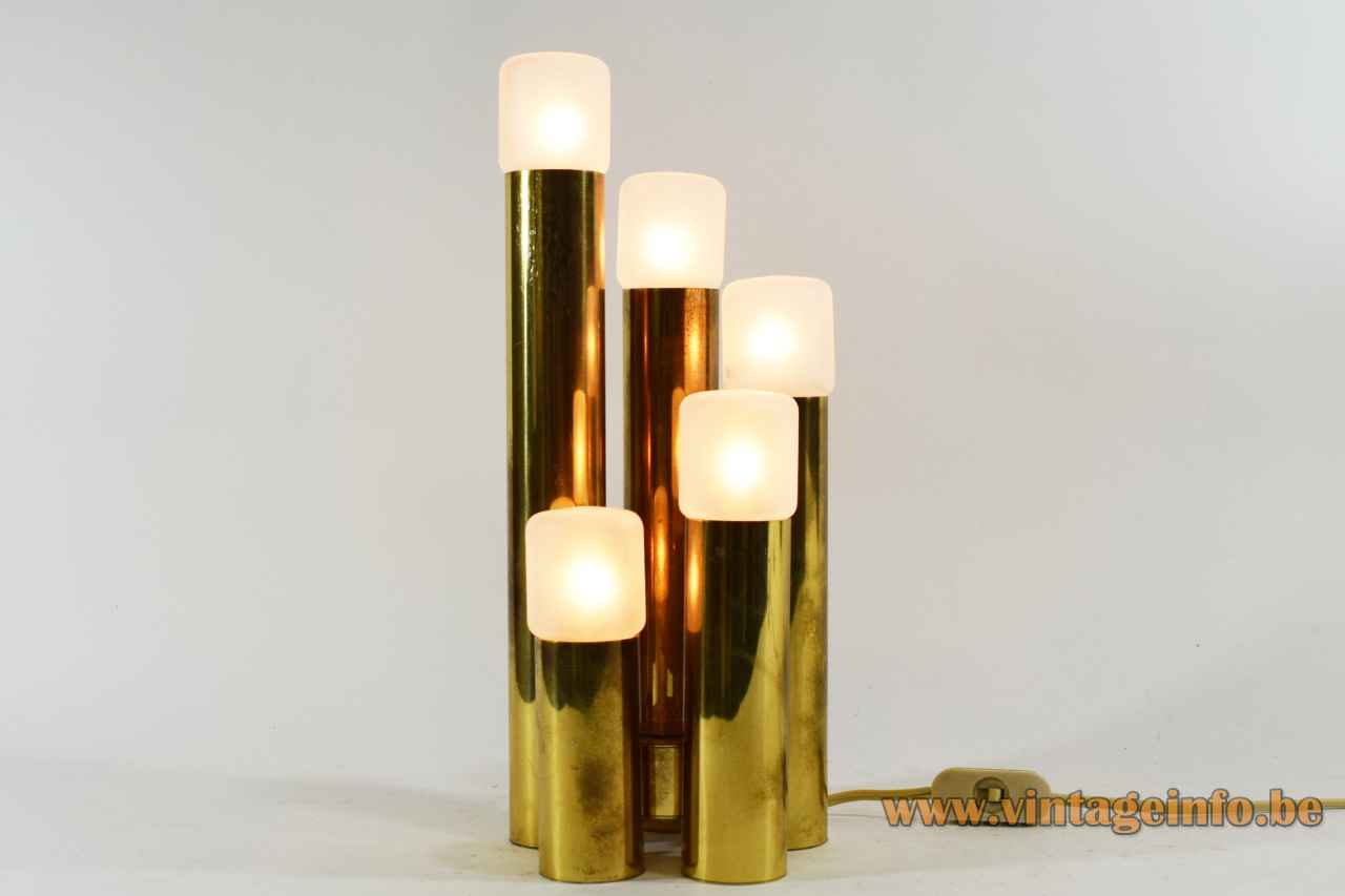 Boulanger brass tubes table lamp metal base 5 Neolamp bulbs design: Gaetano Sciolari 1960s 1970s Belgium 