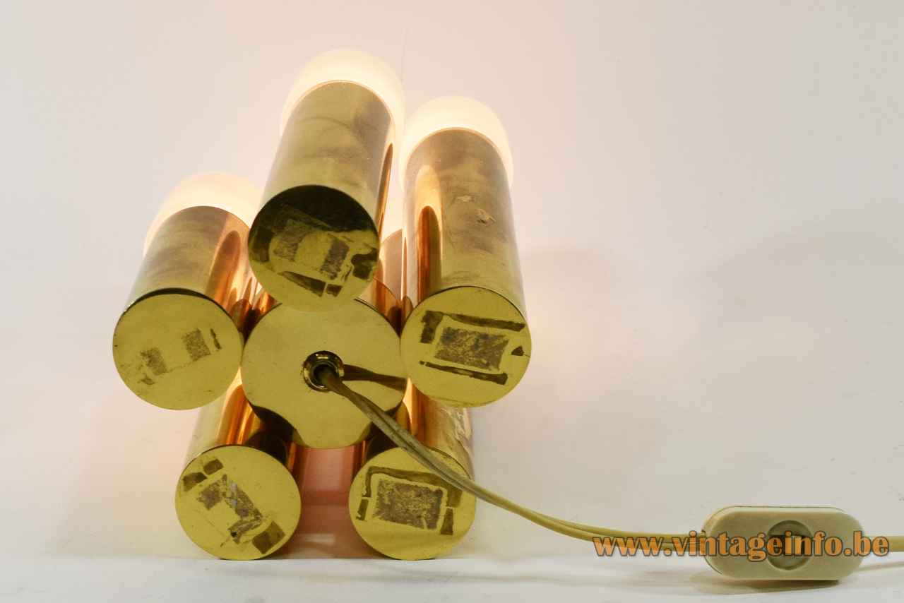 Boulanger brass tubes table lamp bottom metal base glue remnants design: Gaetano Sciolari 1960s 1970s Belgium 