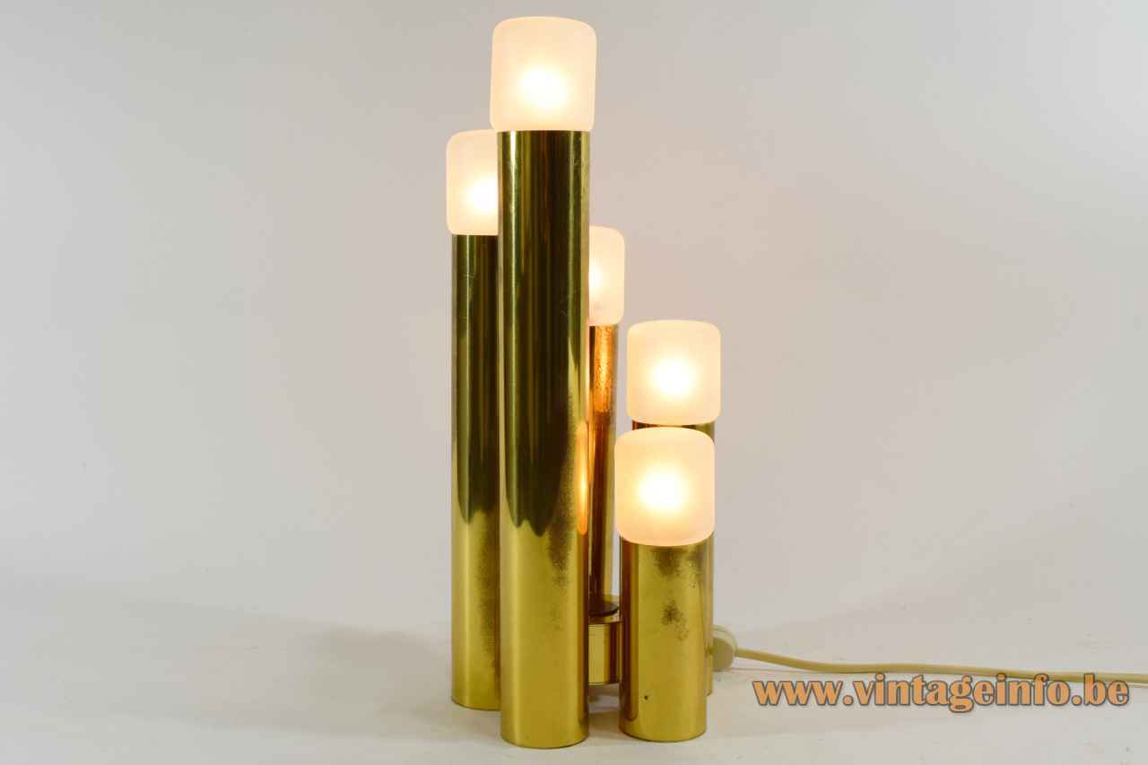 Boulanger brass tubes table lamp metal base 5 Neolamp bulbs design: Gaetano Sciolari 1960s 1970s Belgium 