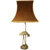 Crane bird table lamp silver plated metal base & rod brown pagoda lampshade 1970s 1980s Valenti Spain