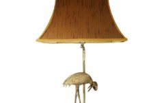 Crane bird table lamp silver plated metal base & rod brown pagoda lampshade 1970s 1980s Valenti Spain