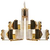 Crystal glass rods chandelier clear tubes lampshade gilded frame & chain 1970s 1980s Bakalowits Austria