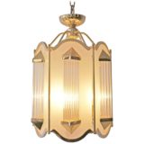 Crystal glass rods lantern pendant lamp gilded brass tubes & chain lampshade Honsel Leuchten Germany