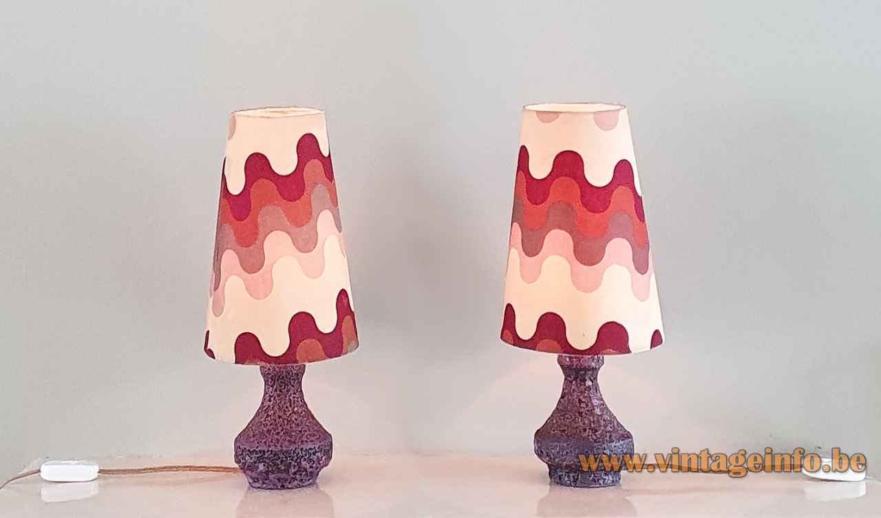 Fat Lava table lamp purple glaze ceramics base conical white & red lampshade 1960s Steuler Keramik Germany