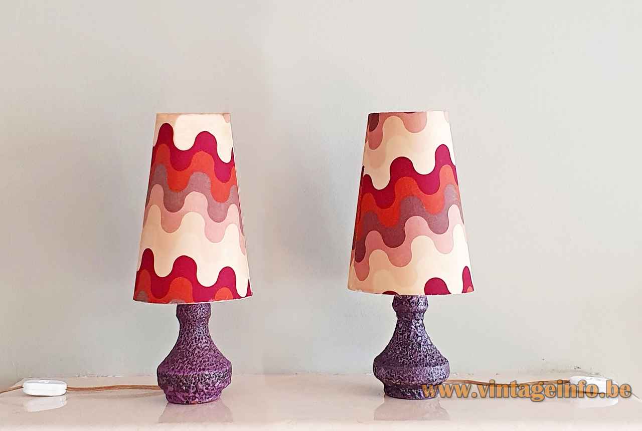 Fat Lava table lamp purple glaze ceramics base conical white & red lampshade 1960s Steuler Keramik Germany