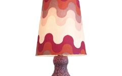 Fat Lava table lamp purple glaze ceramics base conical white & red lampshade 1960s Steuler Keramik Germany