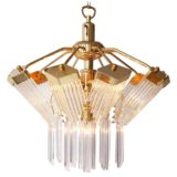 Gold-plated crystal rods chandelier round glass tubes lampshade brass chain & rods 1970s 1980s Bakalowits Austria