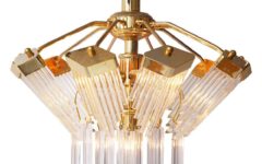 Gold-plated crystal rods chandelier round glass tubes lampshade brass chain & rods 1970s 1980s Bakalowits Austria