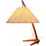 Kalmar Dornstab table lamp crow foot teak base conical fabric lampshade designers Austria 1940s 1950s
