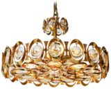 Palwa oval rings chandelier gold plated lampshade crystal glass discs 1970s 1980s Palme & Walter Germany