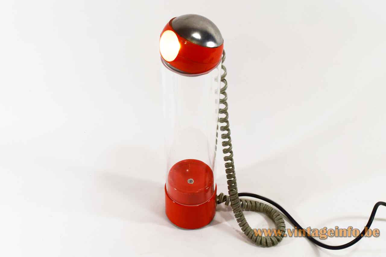 Staff table lamp 1214 round orange metal base glass tube eyeball chrome globe lampshade Germany 1970s