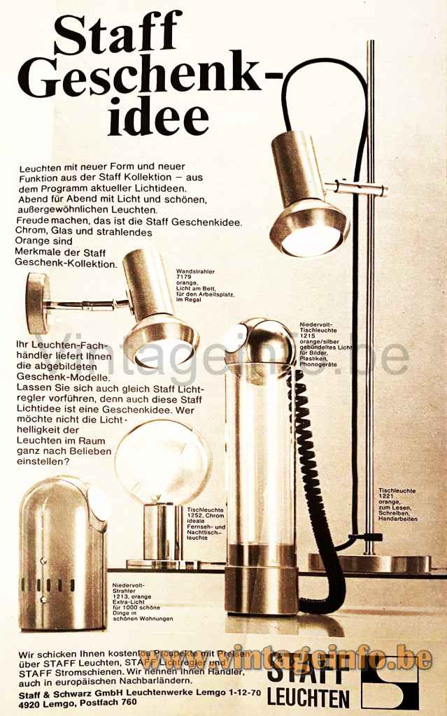 Staff Table Lamp 1214 - Publicity - Catalogue 1970s