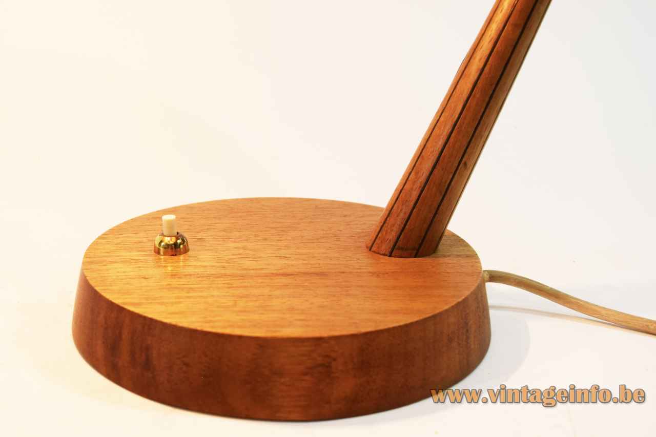 Temde Sisal desk lamp round wood base & rod copper tube 1950s 1960s Theodor Müller Germany Switzerland