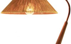 Temde Sisal desk lamp round wood base & rod copper tube conical cord rope lampshade 1950s 1960s
